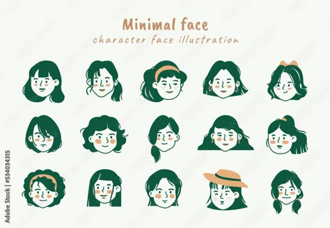 Cartoon Face Reference, People Illustration Simple, Illustration Faces, Minimal Face, Face Doodles, Doodle People, Character Faces, Minimal Illustration, Face Illustration