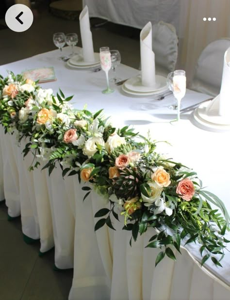 Bridal Table Flowers Arrangements, Wedding Head Table Decor, Head Table Flowers, Head Table Wedding Decorations, Wedding Head Table, Wedding Top Table, Church Wedding Flowers, Head Table Decor, Table Flower Arrangements