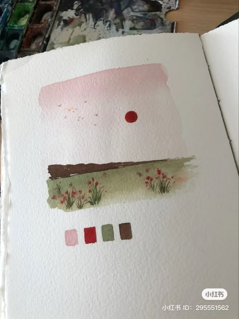 Pen Outline Watercolor, Easy Paintings Watercolor Simple, Simple Watercolor Paintings For Beginners Landscape, Small Simple Watercolor Paintings, Small Painting Ideas Watercolor, Easy Pretty Watercolor Paintings, Color Water Art Inspiration, Watercolor Simple Paintings, Easy Things To Watercolor Paint