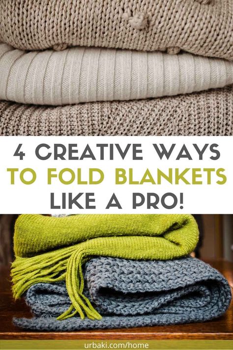 Folding blankets can be a messy job, but we have to do it, so we might as well make it beautiful. That's why we bring you 4 creative ways to FOLD BLANKETS like a PRO! It is not extra work, you just have to know how to do it. These folding methods keep blankets folded and snug for a neater closet look. It works for all types of blankets, including electric ones. We hope that these tips will make your life easier and change the way you organize your blankets, saving space and time. Large Blanket Folding Hack, Folding Blankets To Save Space Closet, How To Fold Large Blankets, Folding Blankets For Storage, Space Saving Blanket Folding, Throw Blanket Folding Ideas, Folding Throw Blankets, Folding Blankets For Display, How To Fold Throw Blankets