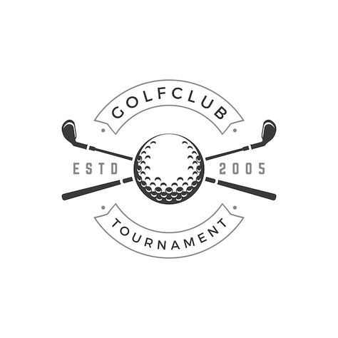 Golf club tournament vector logo crossed... | Premium Vector #Freepik #vector #golf-flag #golf-club #golf-stick #golf-hole Golf Club Logo Design, Golf Tournament Shirt Design, Golf Tournament Logo, Golf Graphics Design, Golf Crest, Tournament Logo, Golf Logos, Golf Club Logo, Country Club Logo