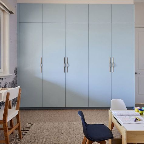 "10 Stunning Bedroom Cupboard Designs to Inspire Your Next Makeover" Light Blue Wardrobe Design, Blue Colour Wardrobe Design, Light Blue Wardrobe Bedroom, Light Blue Cupboards, Wardrobe Design Blue, Blue Cupboards Bedroom, Bedroom Cupboards Colour Combination, Bedroom Furniture Colour Combination, Wardrobe Colours Bedroom