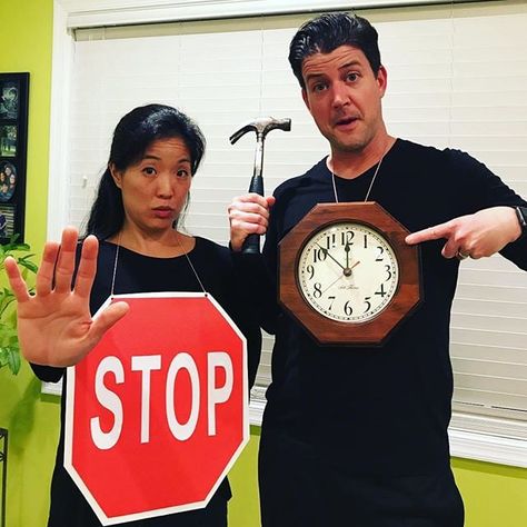 Stop! Hammer Time Funny Superhero Costumes, Funny Couples Halloween Costume, Clever Couples Halloween Costumes, Punny Costumes, Office Halloween Costumes, Punny Halloween Costumes, Best Costume Ever, Couples Halloween Costume, Clever Halloween Costumes