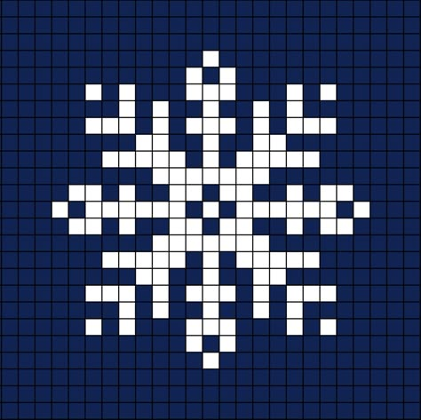 A pixel art template of a snowflake shaped like an ex and plus on top of each other. The cross' ends get larger, leaving a singular dot on the end. The plus has an end shape like the female gender symbol, but mirrors each area (flipped over). Minecraft Snowflake Pattern, Snowflake Perler Beads, Knitting Snowflake Pattern, Simple Christmas Cross Stitch Patterns Free, Snowflake Perler Bead Patterns, Snowflake Pixel Art, Christmas Crochet Tapestry, Christmas Pixel Grid, Perler Bead Snowflakes