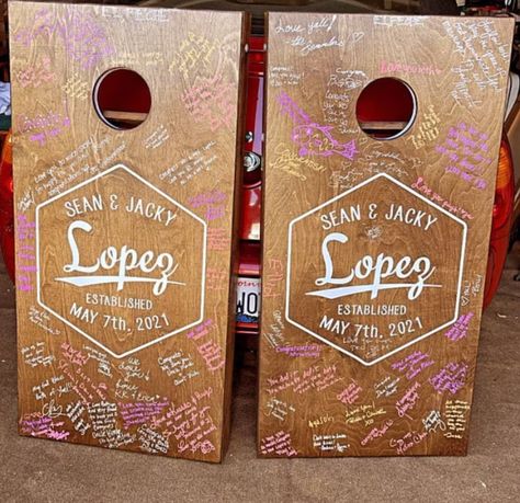 Cornhole Board Wedding, Painting Cornhole Boards, Diy Western Wedding, Paint Cornhole Boards, Cornhole Boards Wedding, Diy Corn Hole, Cornhole Boards Diy, Corn Hole Board Designs, Personalized Cornhole Boards