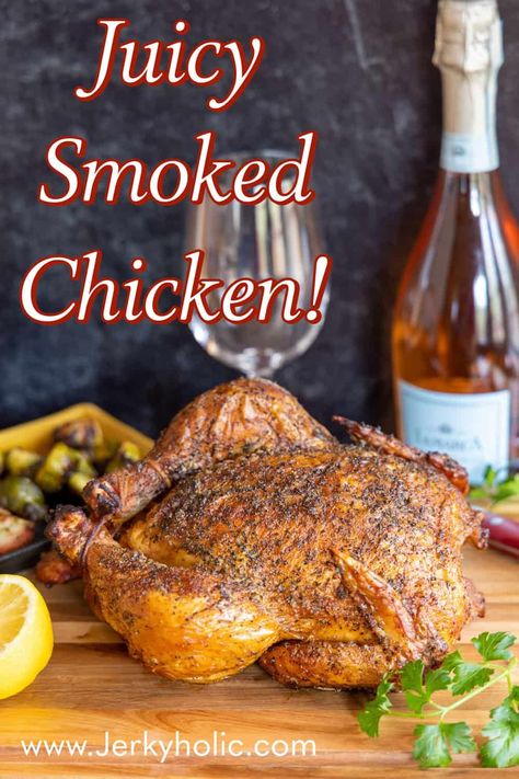 Smoker Whole Chicken, Smoked Whole Chicken Recipes, Whole Smoked Chicken, Bbq Whole Chicken, Smoked Whole Chicken, Smoked Dishes, Smoked Chicken Recipes, Smoked Burgers, Pellet Smoker Recipes