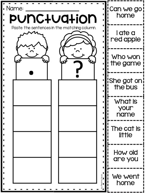 First Grade Punctuation Activities, Grade One Writing Activities, Punctuation Activities For Kindergarten, Full Stop And Question Mark Worksheet, Language Arts Activities For 1st Grade, Teaching Punctuation First Grade, Punctuation Activities 2nd Grade, Kindergarten Punctuation Activities, First Grade Sentences