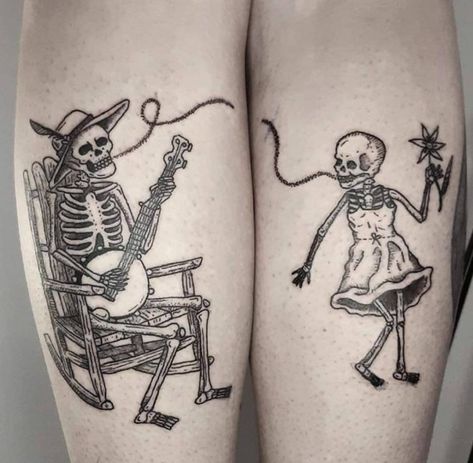 Lady Tattooers Montreal (@ladytattooersmontreal) • Instagram photos and videos Seal Tattoo, Punk Tattoo, Hans Holbein, Cute Tats, Sick Tattoo, Skeleton Illustration, Skeleton Tattoos, Tattoos For Lovers, Birth Flower Tattoos