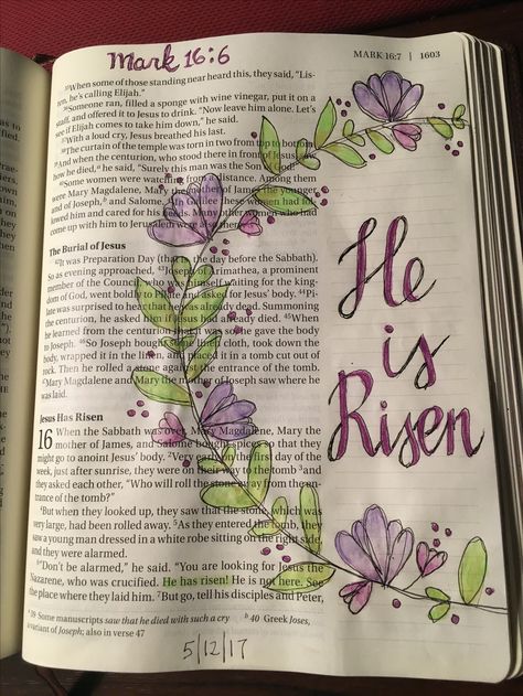 Mark 16:6, Bible Journaling For Easter, Bible Journaling Easter, Easter Bible Journaling Ideas, Bible Journaling Mark, Mark Bible Journaling, Easter Bible Journaling, Bible Journaling Pages, Bible Marking