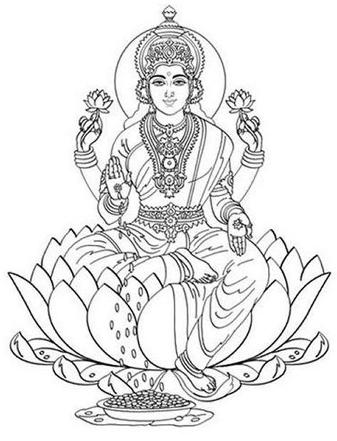 Coloring page: Hindu Mythology (Gods and Goddesses) #40 - Printable coloring pages Indian Gods Drawing Hindu Art, Laxmi Goddess Drawing, Goddess Saraswati Drawing, Lakshmi Devi Sketch, Lalitha Devi Goddesses Drawing, Hindu Gods Coloring Pages, Laxmi Drawing, God Coloring Pages, साईं बाबा