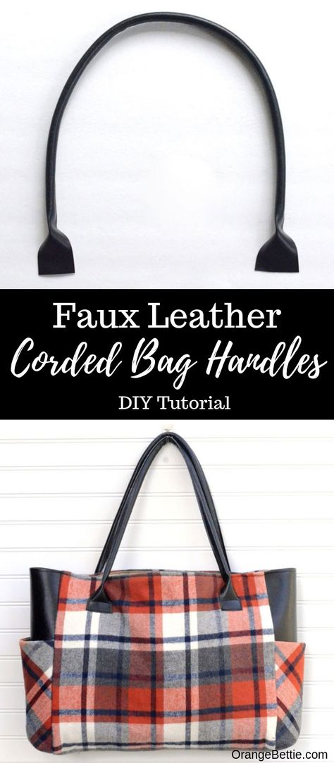 Faux Leather Corded Bag Handles - DIY Tutorial Faux Leather Bag Pattern, Diy Purses And Bags, Diy Bag Handles, Faux Leather Bags, Diy Bags Tutorial, Leather Handbag Patterns, Leather Tutorial, Leather Bag Pattern, Diy Leather Bag