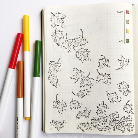 Autumn Mood Tracker #bulletjournal #cardigansandchamomile Autumn Habit Tracker, Leaf Mood Tracker, Autumn Mood Tracker, Fall Mood Tracker, Bullet Journel, Bullet Journal 2019, Bullet Journal Tracker, Bullet Planner, Bullet Journal Mood