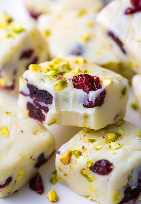 30 Gift Worthy Christmas Candy Recipes - Baker by Nature Pistachio Fudge Recipe, Cranberry Pistachio Fudge, Pistachio Fudge, Cranberry Fudge, Fudge Cake Recipe, Baker By Nature, White Chocolate Recipes, White Chocolate Fudge, Christmas Fudge