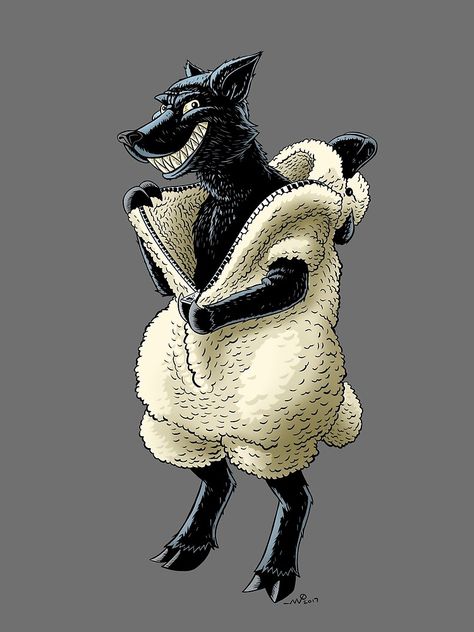 "Wolf in Sheeps Clothing" by Maurice Campobasso | Redbubble Wolf In Sheeps Clothing Tattoo, Sheep In Wolves Clothing, Wolf In Sheeps Clothing, Sheep Costumes, Wolf Clothing, Sheep Clothing, Bible Pictures, Deep Art, Meaningful Art