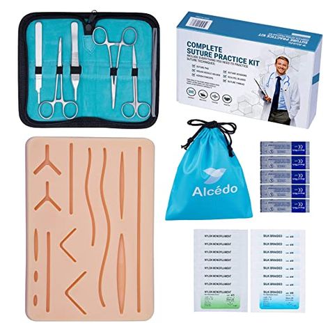 AmazonSmile: Alcedo Suture Practice Kit for Medical Students | Complete Kit (32 Pieces) Include Durable Large Suturing Pad with Pre-Cut Wounds, Tools Kit, and Suture Threads | Perfect for Practice, Demonstration: Industrial & Scientific Suture Types, Suture Practice, Suture Techniques, Suture Kit, Np School, Human Tissue, Muscle Memory, Dental Supplies, Emergency Medicine