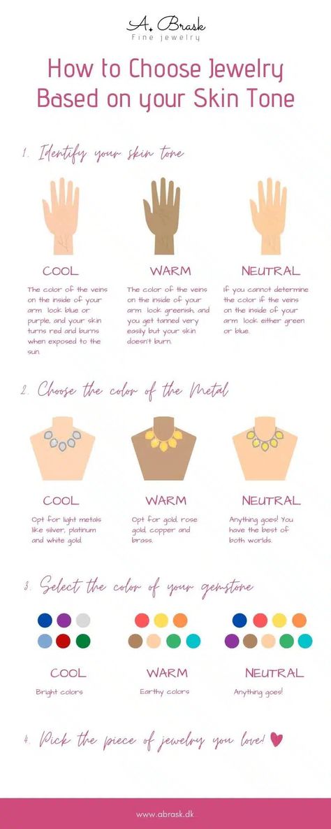 Colours For Cool Undertone Skin, Jewelry For Neutral Skin Tone, Colour Theory For Clothes, Skin Tone Jewelry Chart, Colors For Cool Skin Tones Fashion, Warm Tone Jewelry, Cool Undertone Jewelry, Colors For Cool Undertone Skin, How To Tell Your Undertone