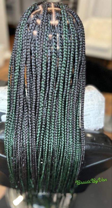 Follow my IG @braidssbyvon Dark Green Knotless Braids, Knotless Braids With Green, Braids With Green, Green Knotless Braids, Green Knotless, Faux Locks, Knotless Braids, Girl Guides, Nature Girl