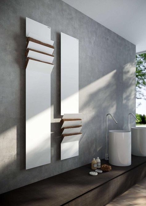 Contemporary Radiators, Towel Heater, Modern Bathroom Accessories, Silver Bathroom, Room Heater, Bad Inspiration, Bathroom Fan, Chic Bathrooms, Heated Towel Rail