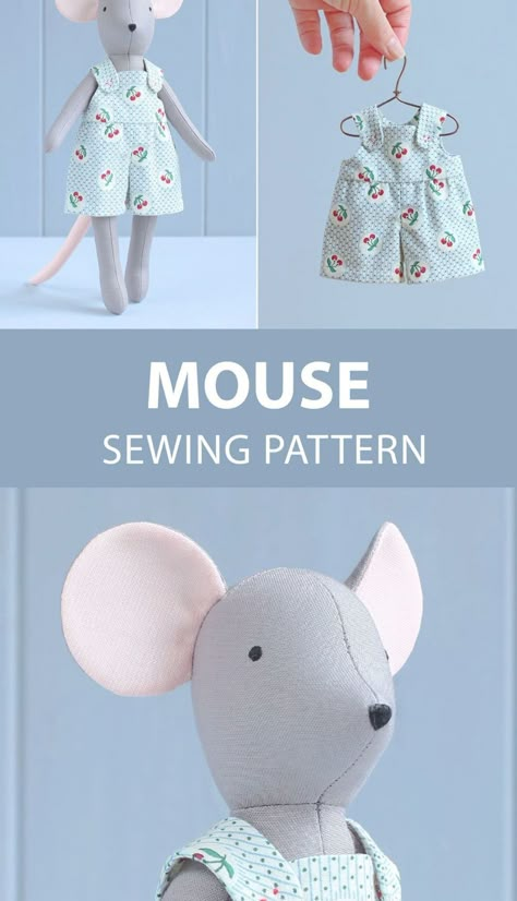 Mouse doll with clothes sewing pattern — diy soft toy, animal doll #etsy #etsyfinds #mouse #ragdoll #animaldoll #sewingpattern #diy #softtoy #softie Mouse Sewing Pattern, Animal Rag Doll, Mouse Sewing, Diy Bebe, Animal Sewing Patterns, Doll Dress Patterns, Soft Toy Animals, Fabric Toys, Doll Sewing Patterns