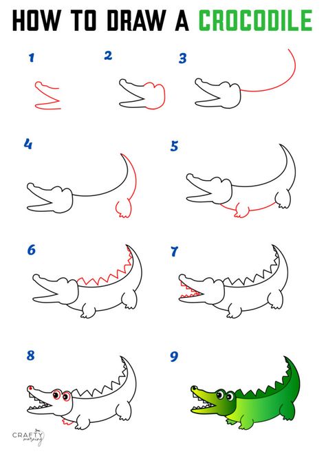 How to Draw a Crocodile - Crafty Morning Crocodile Sketch Drawing, Drawing Of Crocodile, How To Draw A Crocodile Step By Step, Easy To Draw Animals Step By Step, Crocodiles Drawing, How To Draw Alligator, How To Draw An Alligator, How To Draw Crocodile, How To Draw A Crocodile