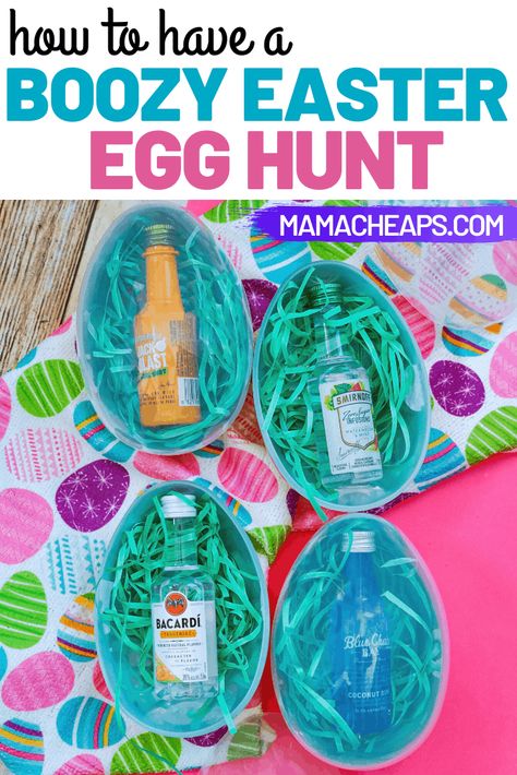 How to Throw a Boozy Easter Egg Hunt - Mama Cheaps® Egg Hunt For Adults, Easter Egg Hunt For Adults, Adult Easter Egg Hunt, Mini Alcohol Bottles, Adult Easter Baskets, Easter Egg Fillers, Drinking Games For Parties, Adult Easter, Mini Liquor Bottles