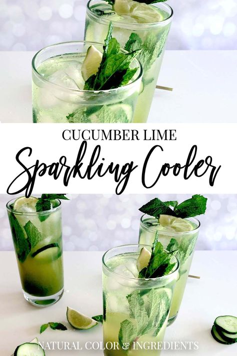 Naturally Green Cocktails - Sparkling Cucumber, Lime, Mint Coolers Cucumber Lime Cocktail, Vodka Drinks Recipes Easy, Lime Vodka Cocktails, Refreshing Cucumber Cocktail, Cucumber Lime Vodka Drinks, Cucumber Vodka Drinks Cocktail Recipes, Lime Vodka Drinks, Cucumber Cooler Cocktail, Cucumber Spritzer Vodka