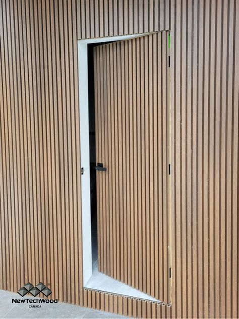 Exterior Slat Wall Cladding, Flushed Door, Wpc Door Design, Wall Siding, Panel Door Design, Wood Wall Covering, Composite Siding, Hidden Doors, Modern Entrance Door