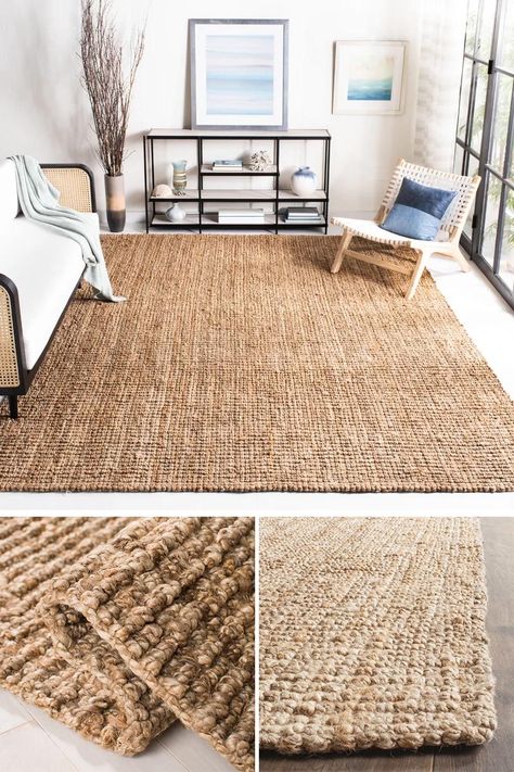 Rugs made from fibers like sisal and jute are one way to add a natural touch to a modern farmhouse interior, and are ideal for a high traffic area. #ModernFarmhouse #NaturalFiberRug #SisalRug #JuteRug #HomeDecor Modern Area Rugs In Living Room, Rug In Bedroom, Living Room Rug Ideas, Sisal Rugs, Rug Interior, Deco Studio, Natural Jute Rug, Farmhouse Rug, Farmhouse Modern