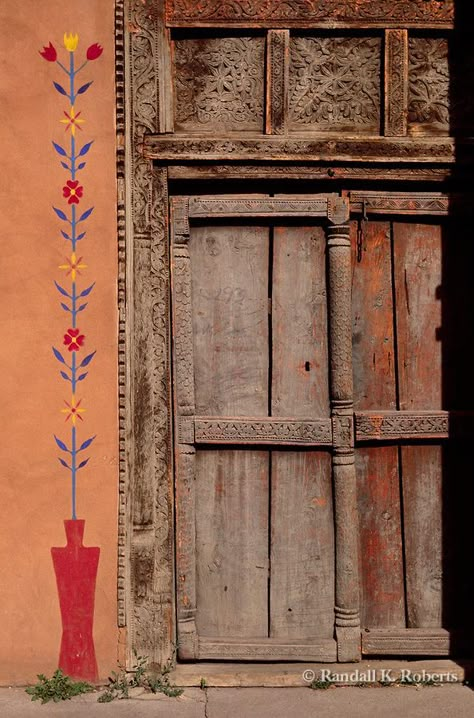 . Mexico Doors, Southwest Colors, Rustic Door, Painted Door, Sante Fe, Santa Fe Style, Door Murals, Rustic Doors, Santa Fe New Mexico