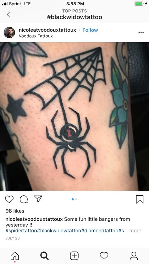 Old School Web Tattoo, American Traditional Black Widow Tattoo, Spider Tattoo American Traditional, Traditional Black Widow Tattoo, Traditional Spider Tattoo Flash, Small American Traditional Tattoo Filler, Traditional Web Tattoo, Web Tattoo Traditional, American Traditional Spider Web