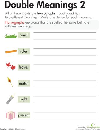 Worksheets: Homographs: Double Meanings 2 Homographs Worksheet, Homophones Worksheets Grade 1, Homophones Worksheets For Grade 3, Multiple Meaning Words 2nd Grade, Homophones With Meaning, Third Grade Reading Worksheets, Expand Vocabulary, 3rd Grade Words, Summer Homework