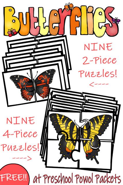 These butterfly puzzles for preschoolers are awesome!! And free!! Perfect for integrating STEM, these 2-piece and 4-piece puzzles actually look like real butterflies...and they come with a "key" so you know the butterfly names for each puzzle! So cool!! #preschool #butterfly #prek Butterfly Labeling Kindergarten, Butterfly Symmetry Preschool, Preschool Butterfly Crafts, Butterfly Preschool Activities, Butterflies Preschool, Preschool Butterfly Theme, Butterfly Names, Preschool Butterfly, Butterfly Lessons