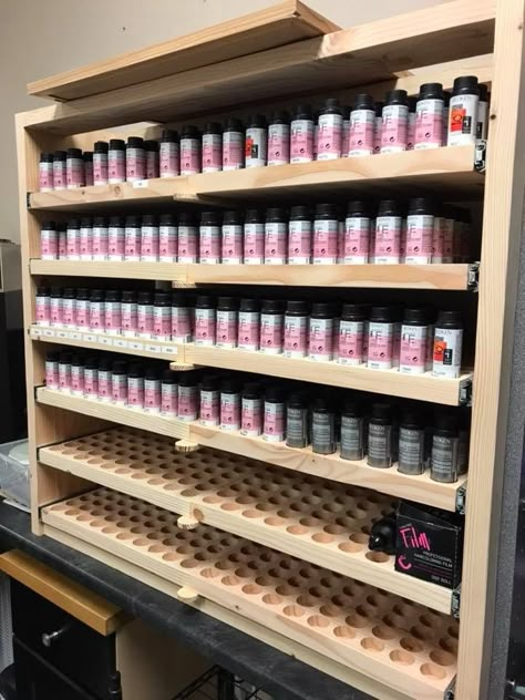 Color Dispensary Salon, Salon Backroom Ideas, Color Organizer For Salon, Redken Shades Eq Storage Ideas, Shades Eq Organizer, Hair Color Organization, Salon Dispensary Ideas, Shades Eq Organization, Shades Eq Storage