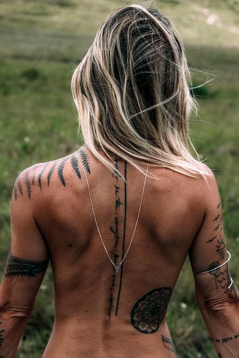 42 Tattoo, Woman With Tattoos, Tattoed Women, Dope Tattoos For Women, Spiritual Tattoos, Spine Tattoo, Back Tattoo Women, Spine Tattoos, Viking Tattoos