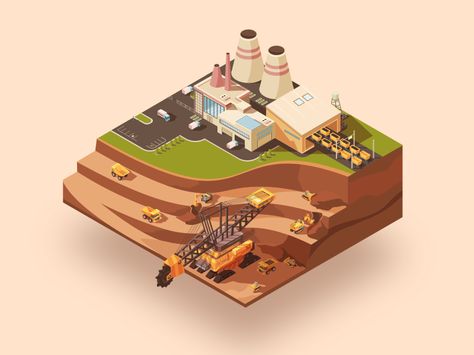 Vector mining ⛏ 🚧 by Macrovector Open Pit, Pokemon Alola, Logo Design Collection, Factory Building, Isometric Illustration, Mining Equipment, Paint Background, Summer Landscape, Coal Mining