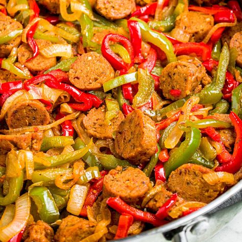 Vegan Sausage and Peppers Easy Seitan Recipe, Vegan Italian Sausage, Protein Entrees, Sausage And Peppers Sandwich, Homemade Pasta Sauce, Homemade Spaghetti Sauce Recipe, Seitan Recipes, Vegan Soul Food, Sausage Peppers