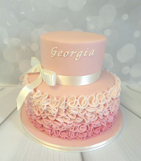 2 Tier Cake For Girl, Two Tier Pink Birthday Cake, Girls 2nd Birthday Cake, Farm Cakes, Christening Cake Girls, Baby Shower Cakes Neutral, Pink Ombre Cake, Second Birthday Cakes, Double Layer Cake