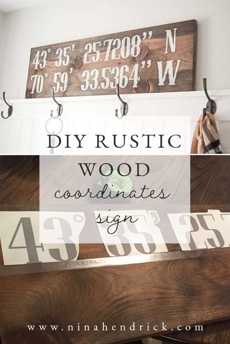 This quick and easy DIY Reclaimed Pine Coordinates Sign adds a rustic accent to any wall and can be completed in a single naptime! #DIYSigns #ReclaimedWood #RusticDecor Paper Quilts, Coordinates Sign, Holiday Interior, Back To School Crafts, Farmhouse Inspiration, Rustic Glam, Reclaimed Pine, Style Challenge, Modern Farmhouse Style