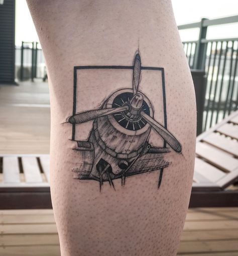 Jet Engine Tattoo, Airplane Propeller Tattoo, Aircraft Tattoo Ideas, Vintage Plane Tattoo, Propeller Tattoo, Aircraft Tattoo, Airplane Watercolor, Aviation Tattoo, Douglas Dc3