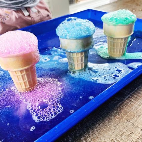 Did you see this in my stories ?! 🍦 Nothing beats baking soda and vinegar science! ALWAYS a hit! The ice cream cones make it a little… #preschoolscience #science #summeractivities Ice Cream Experiment, Ice Cream Science Fair Project, Ice Cream Experiment For Kids, Ice Cream Science Experiment For Kids, Ice Cream In A Bag Science Lesson, Mermaid Science Experiment, Toddler Stem, Alka Seltzer, Ice Cream Day