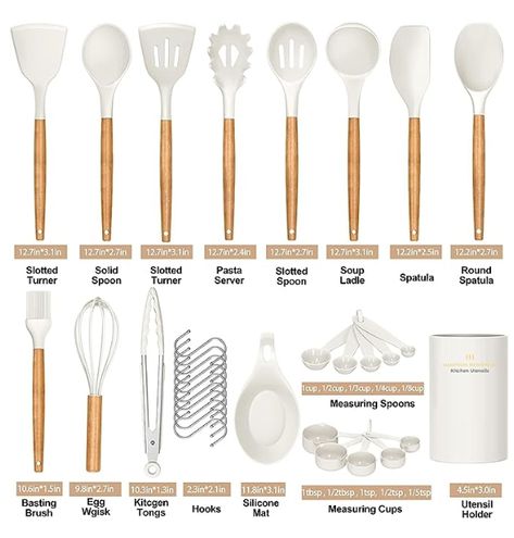 Kitchen Utensils Set, 33 pcs Non-Stick Silicone Cooking Utensils Set, Heat-Resistant Silicone, Wooden Utensils for Cooking, Kitchen Gadgets Spatula Set, Apartment Essentials Kitchen Set (White) Kitchen Utensils Set, Silicone Cooking Utensils, Silicone Kitchen Utensils, Chef Kitchen, Silicon Utensils, Utensils Set, Food Storage Container Set, Kitchen Cooking Utensils, Cooking Utensils Set