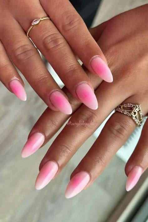 Pink And Light Pink Nails, Pale Pink Almond Nails, Pink Nail Ideas, Short Pink Nails, Color Block Nails, Cute Pink Nails, Pink Chrome Nails, Heart Nail Designs, Watermelon Nails