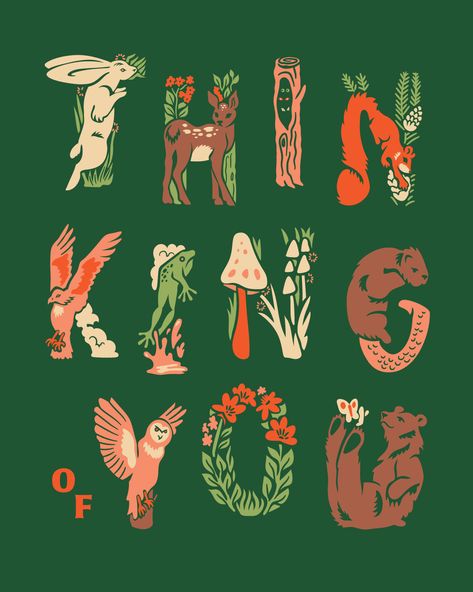 Letters As Objects, Typography Sticker Design, Nature Alphabet Letters, Alphabet Design Creative, Woodland Font, Nature Fonts, Forest Graphic Design, Nature Lettering, Illustrative Typography