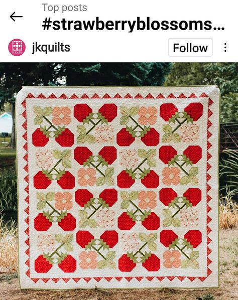 Peach Quilt Patterns, Fruit Quilt Pattern, Strawberry Quilt Pattern, Strawberry Quilts, Strawberry Quilt Block, Cute Quilt Patterns, Summer Quilt Patterns, Bug Quilt, Fruit Quilt