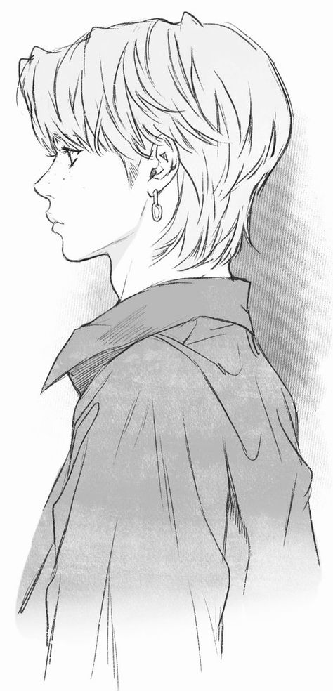 Person Side Profile Drawing, Side Profile Hair Male, Anime Guy Front View, Side View Drawing Boy, Boy Hair Drawing Side View, Semi Side Profile Drawing, Boy Side View Drawing, Anime Guy Side Profile, Boy Side Profile Drawing