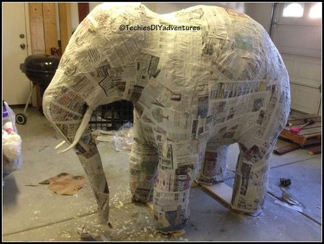 Techie's DIY Adventures: Tutorial on how to make paper mache elephant (almost life size) Paper Mache Elephant, Diy Glue, Paper Mache Projects, Making Paper Mache, Paper Mache Animals, Paper Mache Clay, Baby Elefant, Paper Mache Sculpture, Paper Mache Art