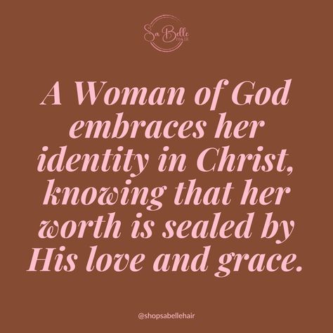 🌸 Start your week remembering that your identity is found in Christ alone. Let His love and grace define your worth! 

#WomanOfGod #IdentityInChrist #SealedInGrace #SaBelleHair #EffortlessBeauty #ConfidentInChrist #Relatable #Hairstyles #Women #WomenInBusiness #Proverbs31Woman #Faith #Confidence #Lacewigs Identity In Christ Woman, Identity In Christ Verses, My Identity, In Christ Alone, Proverbs 31 Woman, Hairstyles Women, Verses, Hairstyles, Confidence