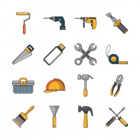 Bundle of construction tools set icons P... | Premium Vector #Freepik #vector #house #building #box #paint Hands On Waist, Construction Tools Buildings, Construction Nails, Vector House, Work Icon, Construction Repair, Business Cartoons, House Icon, Illustration Story