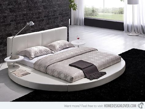 White Leather Headboard, Headboard Round, Modern King Bedroom Sets, Circle Bed, Modern White Bedroom, Platform Bedroom, Leather Platform Bed, Round Bed, Bed Frame Design