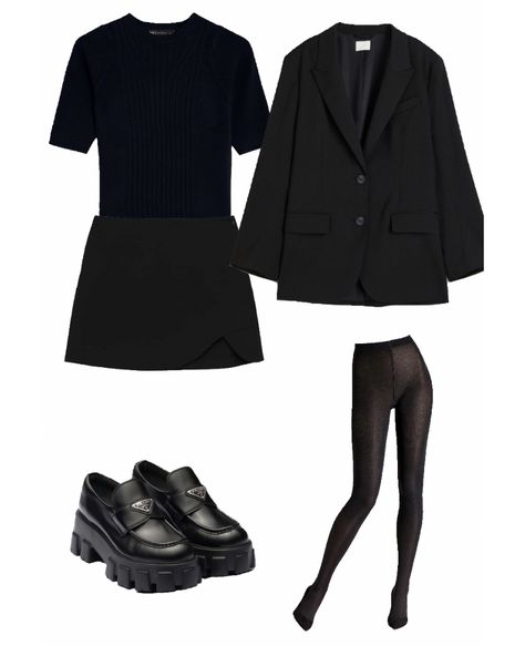 Dark Moody Outfits, Casual Black Mini Skirt Outfit, Hogwarts Style, Outfit Ideas Black, Uni Outfits, Elegante Casual, Baggy Pants, 가을 패션, Black Blazer